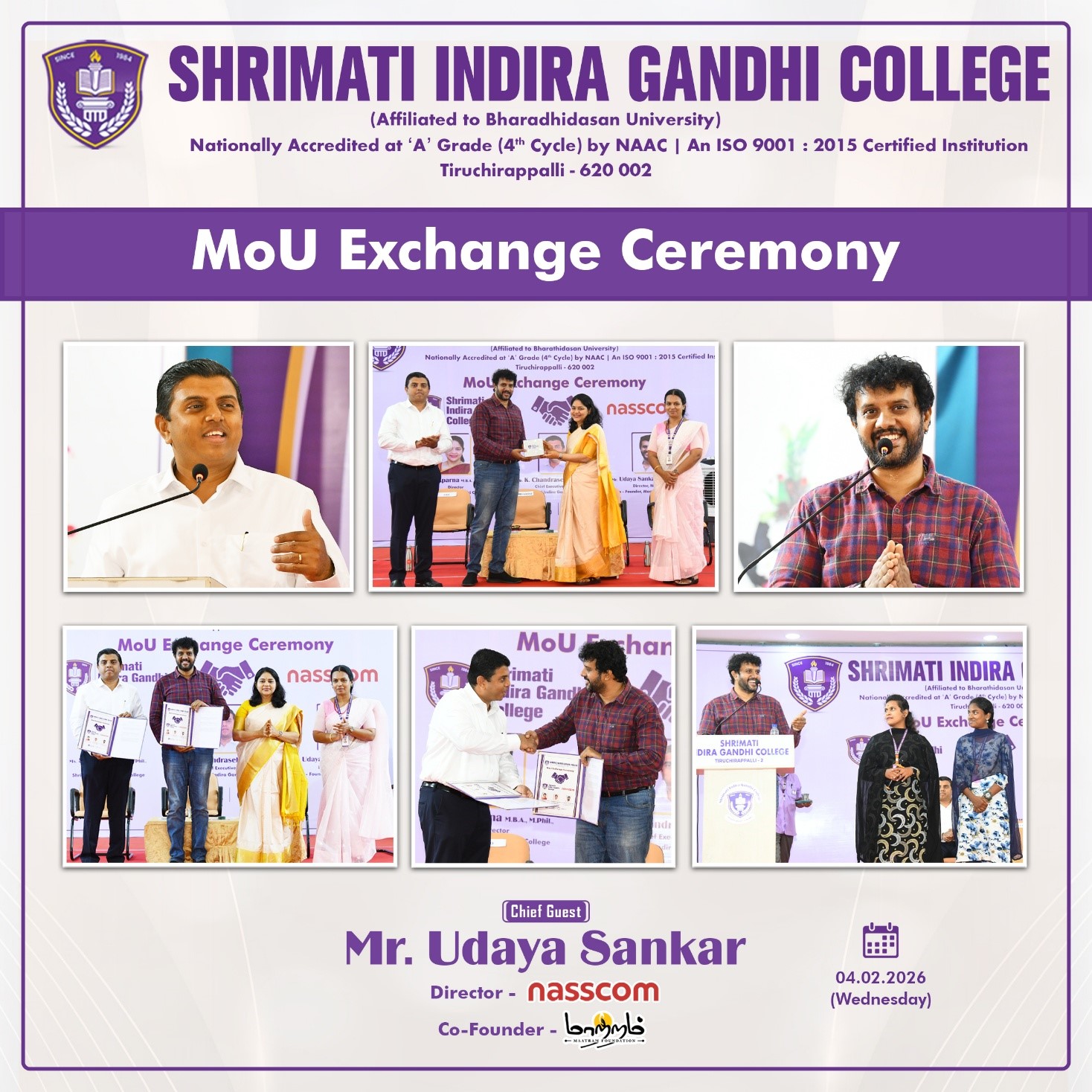 Shrimati Indira Gandhi College Signs MoU with NASSCOM to Strengthen Industry–Academia Collaboration